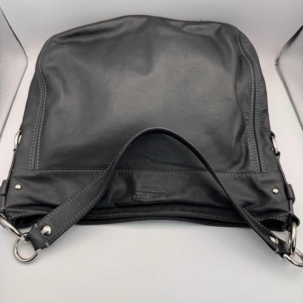 Coach Black Zoe Purse Bag Large Leather Single Strap & Silver hardware Accents - Picture 11 of 13